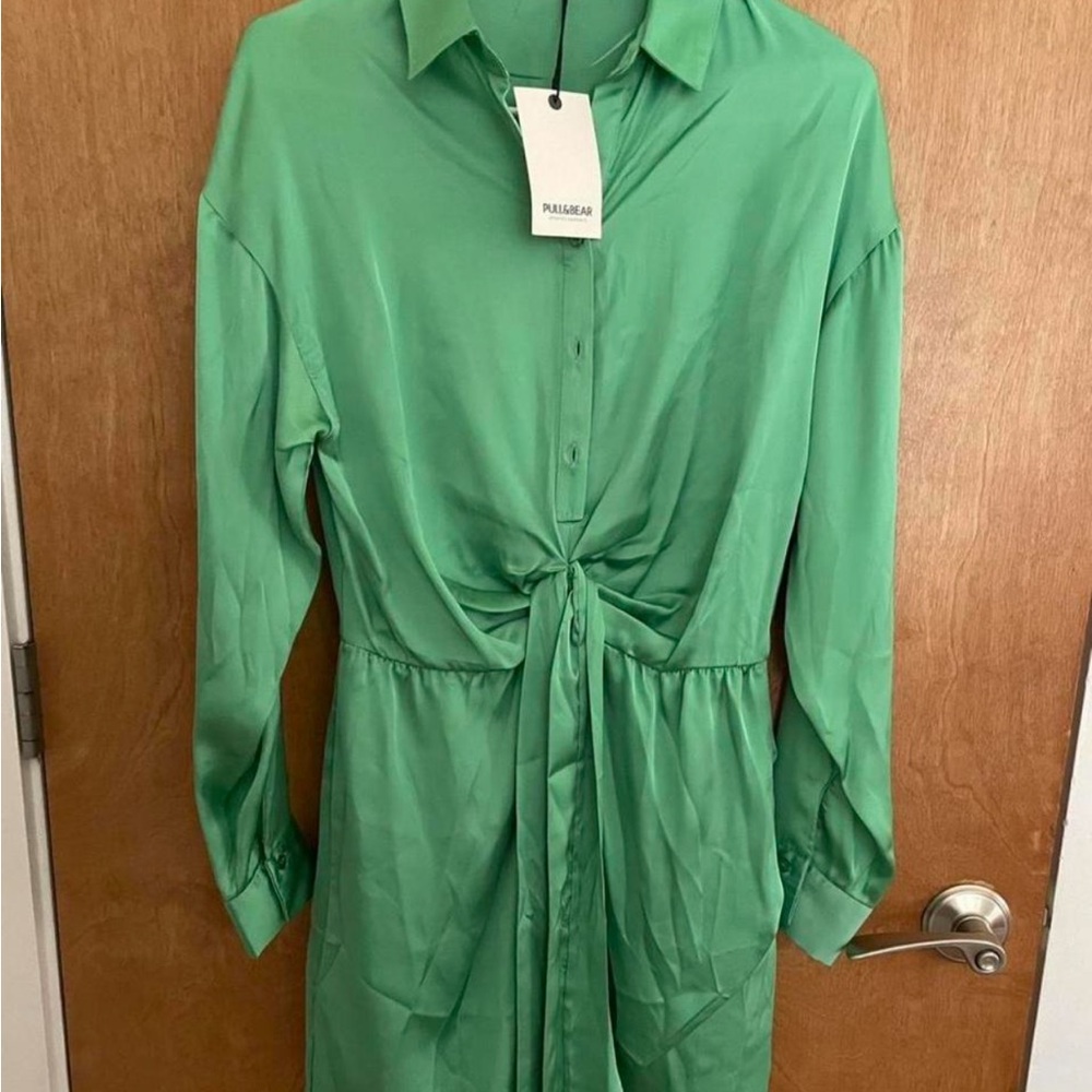 NWT Pull & Bear Green Satin Dress